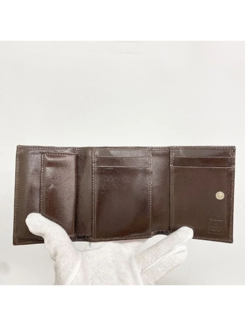 Fendi Trifold Wallet Zucca Nylon Canvas Brown Silver